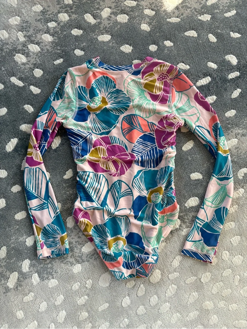 Tea Collection Floral Long-Sleeve Rashguard Swimsuit in Teal, Purple & Pink